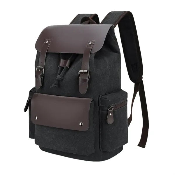 Vintage Canvas Backpack With Leather Trim And Large Capacity