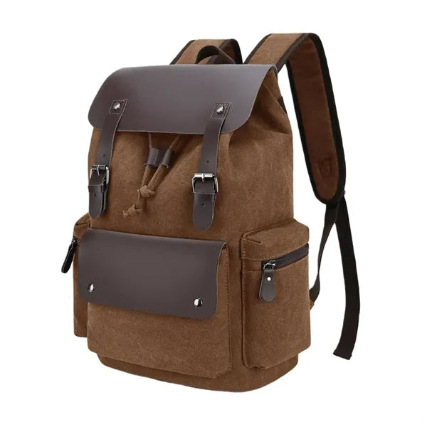 Vintage Canvas Backpack With Leather Trim And Large Capacity