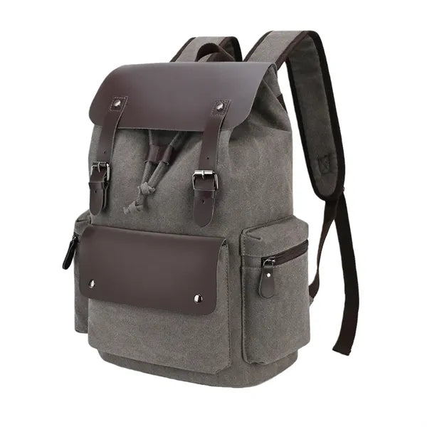 Vintage Canvas Backpack With Leather Trim And Large Capacity