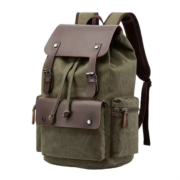 Vintage Canvas Backpack With Leather Trim And Large Capacity