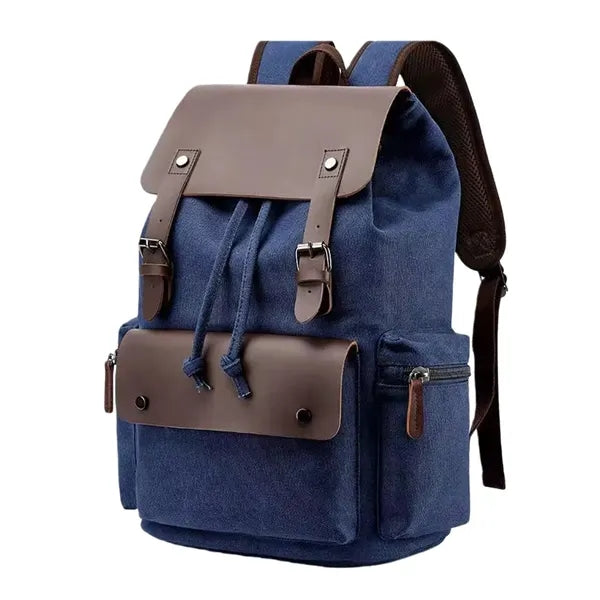 Vintage Canvas Backpack With Leather Trim And Large Capacity