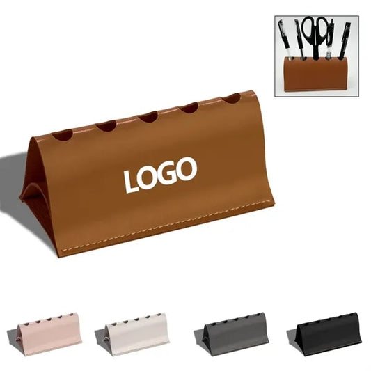 Luxury PU Leather Desk Pen Holder with Multiple Slots
