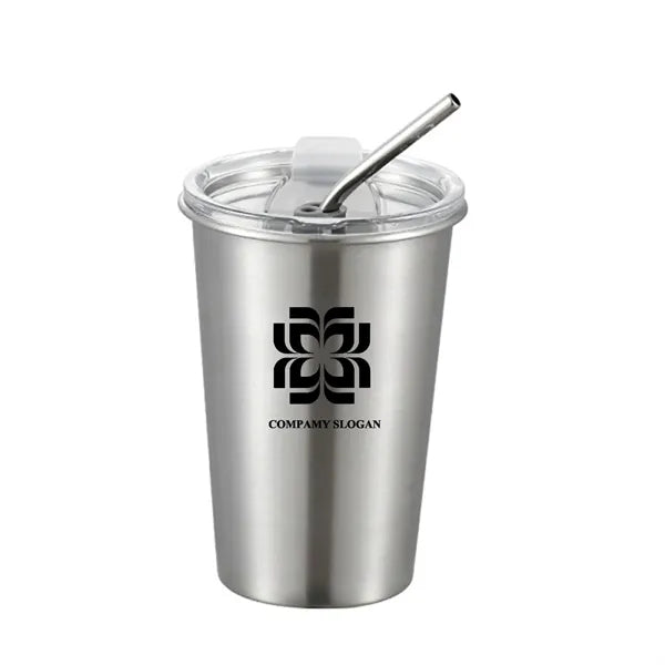 16oz 304 Stainless Steel Cup with Lid and Straw