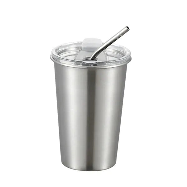 16oz 304 Stainless Steel Cup with Lid and Straw