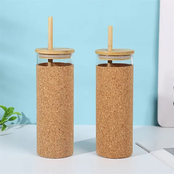 16 oz Glass Tumbler with Straw and Bamboo Lid