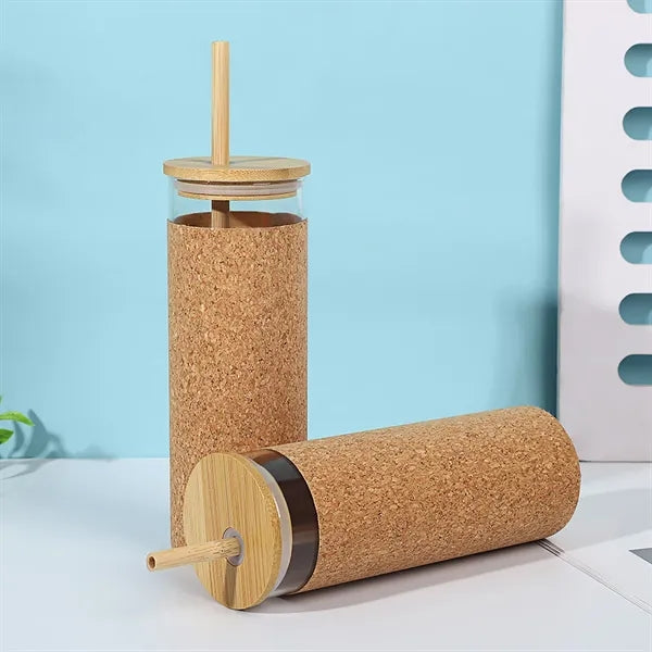 16 oz Glass Tumbler with Straw and Bamboo Lid