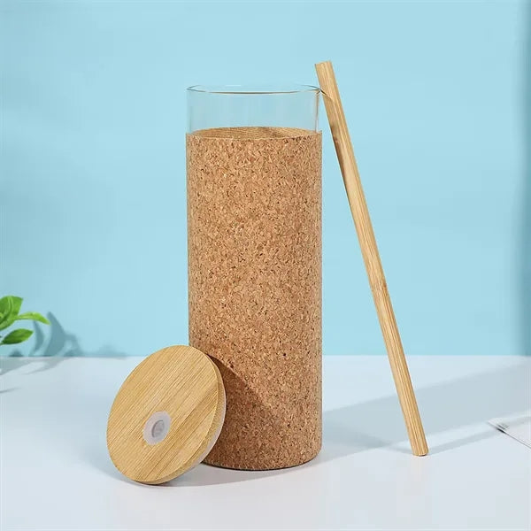 16 oz Glass Tumbler with Straw and Bamboo Lid