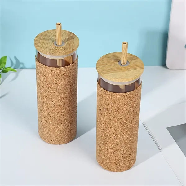 16 oz Glass Tumbler with Straw and Bamboo Lid