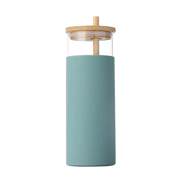 16 oz Glass Tumbler with Straw and Bamboo Lid