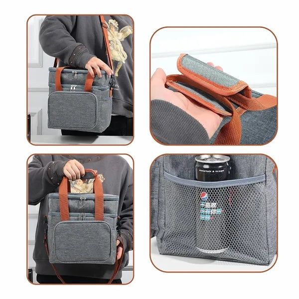 Insulated Cooler Double Layer Lunch Bag with Handle