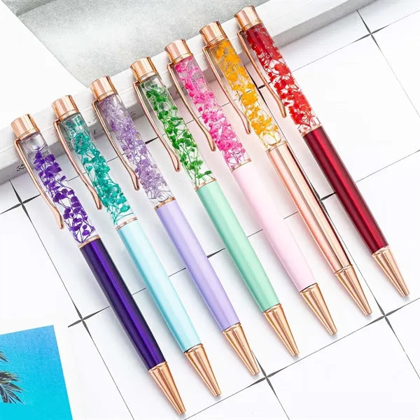 Stylish Vibrant Liquid Flower Ballpoint Pens Smooth Writing