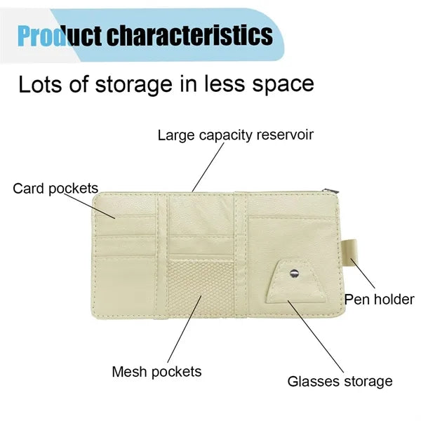PU Leather Multi Function Car Visor Organizer