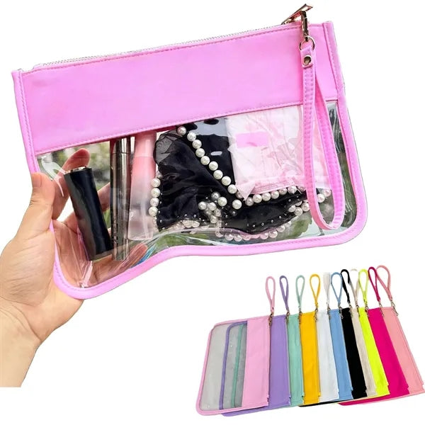 Travel Clear PVC Flat Zipper Pouch Nylon Makeup Bags