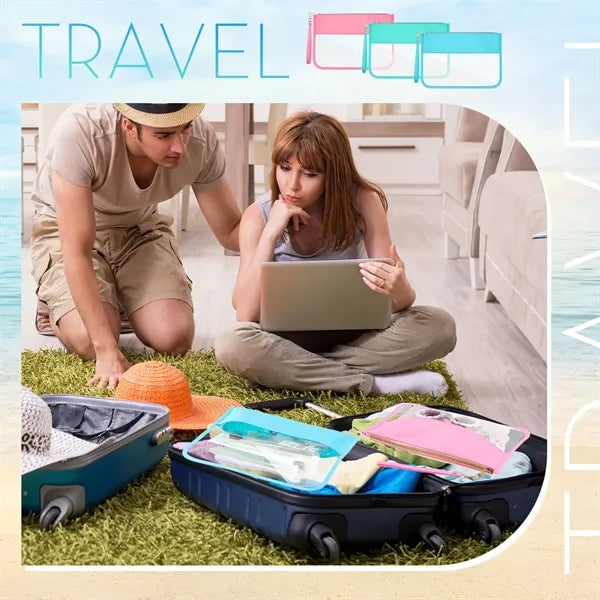Travel Clear PVC Flat Zipper Pouch Nylon Makeup Bags