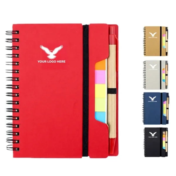 Spiral Notebook with Pen Sticky Notes Labels