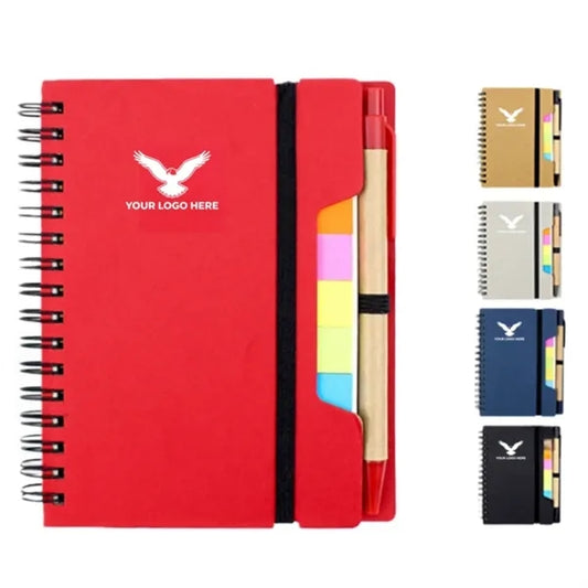 Spiral Notebook with Pen Sticky Notes Labels
