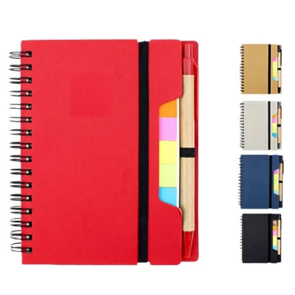 Spiral Notebook with Pen Sticky Notes Labels