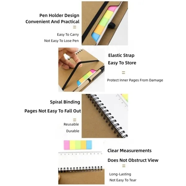 Spiral Notebook with Pen Sticky Notes Labels