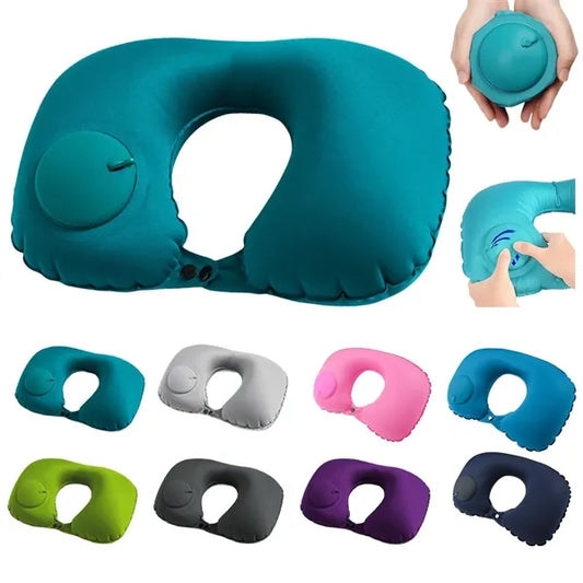 Portable U-Shaped Push Inflatable Travel Neck Pillows
