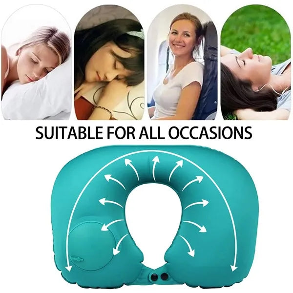 Portable U-Shaped Push Inflatable Travel Neck Pillows