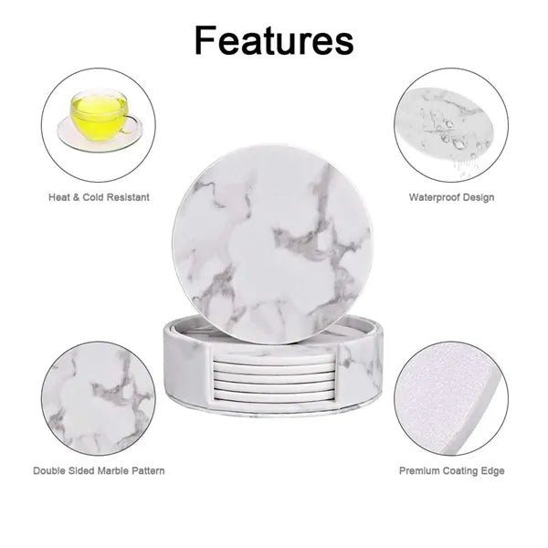 Premium Heat Resistant Leather 6 PCS Coasters for Drinks