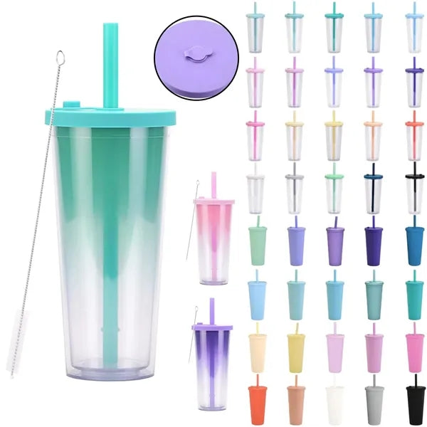 24oz Plastic Straw Cup for Milk Tea Transparent