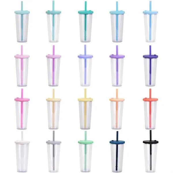 24oz Plastic Straw Cup for Milk Tea Transparent