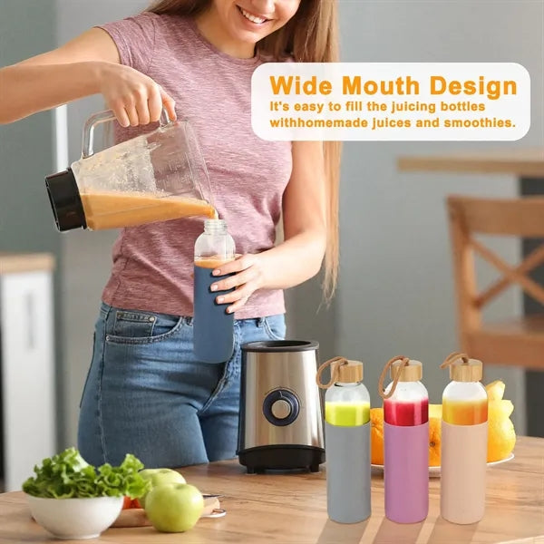 17oz Durable Leak-Proof Glass Water Bottle with Wooden Lid
