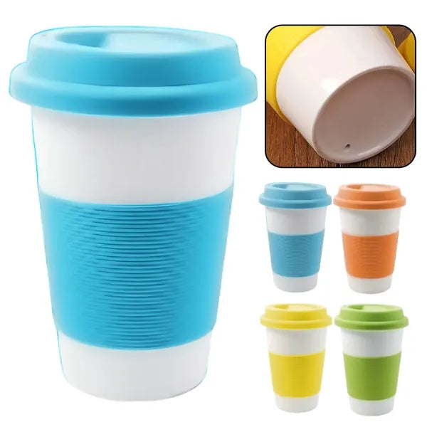 Ceramic Coffee Cup With Silicone Lid & Sleeve