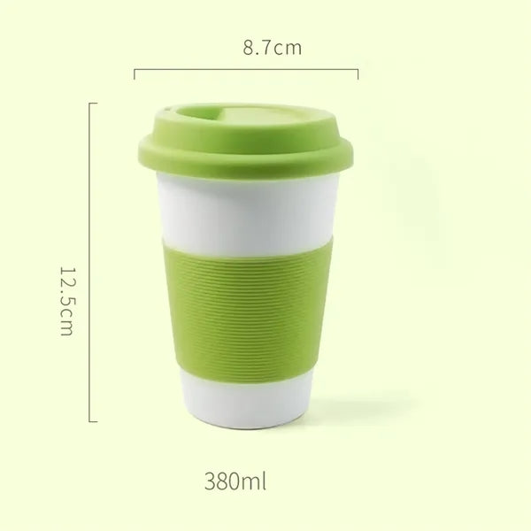 Ceramic Coffee Cup With Silicone Lid & Sleeve