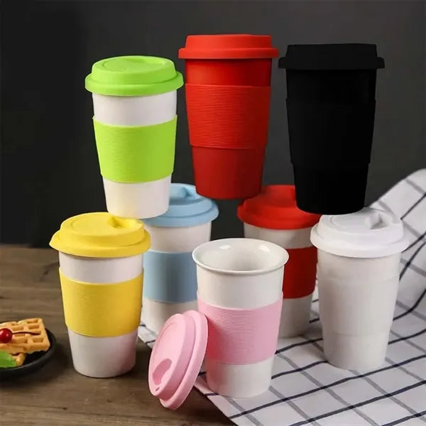 Ceramic Coffee Cup With Silicone Lid & Sleeve