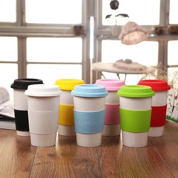 Ceramic Coffee Cup With Silicone Lid & Sleeve