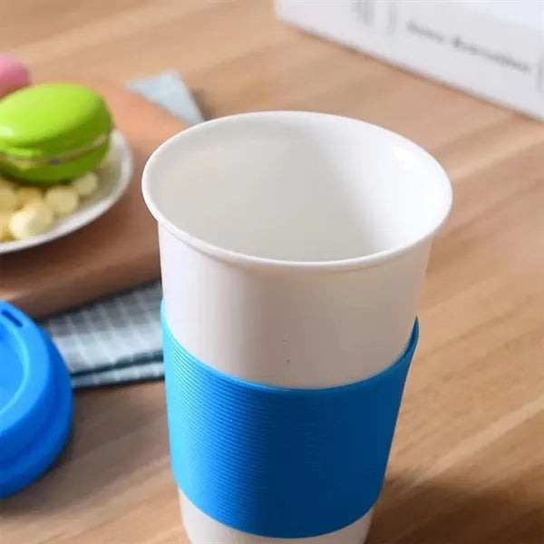 Ceramic Coffee Cup With Silicone Lid & Sleeve