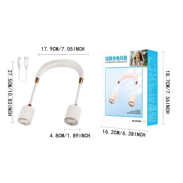 USB Rechargeable Long-Lasting Neck Fan with 3 Speeds