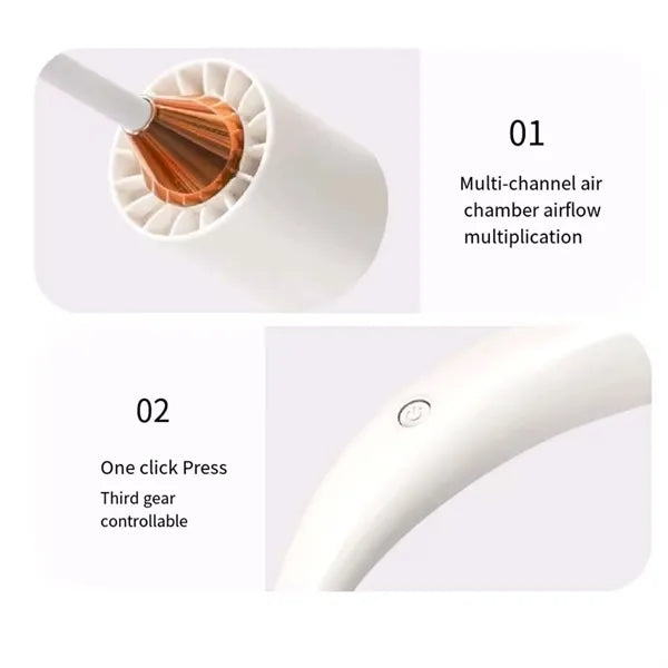 USB Rechargeable Long-Lasting Neck Fan with 3 Speeds