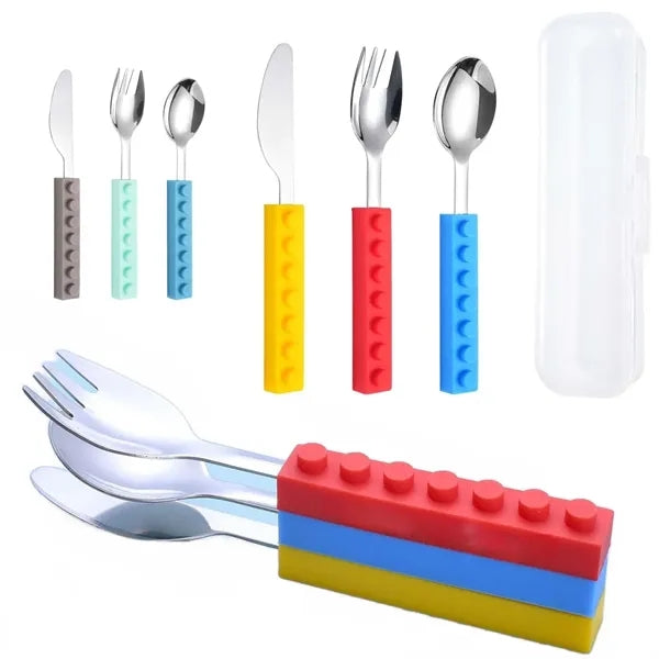 Interlocking Toddler Cutlery Set with Fun Blocks