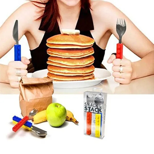 Interlocking Toddler Cutlery Set with Fun Blocks