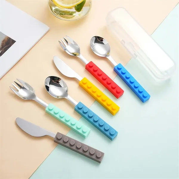 Interlocking Toddler Cutlery Set with Fun Blocks