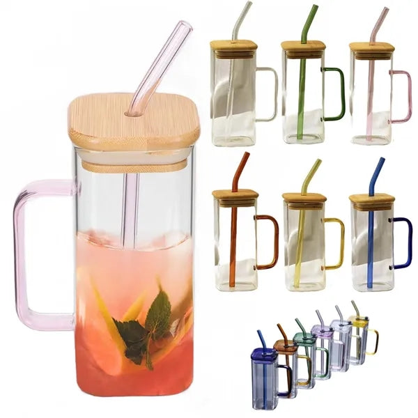 Glass Jar Set with Sturdy Handle and Airtight Bamboo Lid