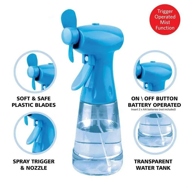 Portable Cooling Battery Fan Spray Bottle - Vibrant Color