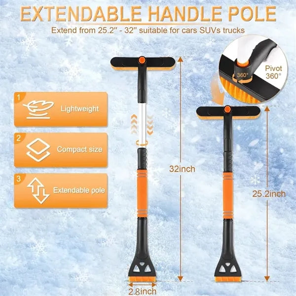 Detachable Ice Scraper and Snow Brush with Extendable Handle