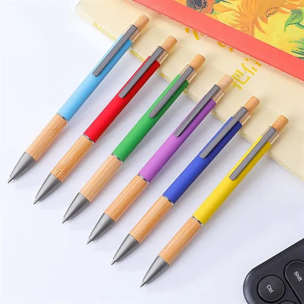 Natural Bamboo Wood With Black Ink Ballpoint Pens
