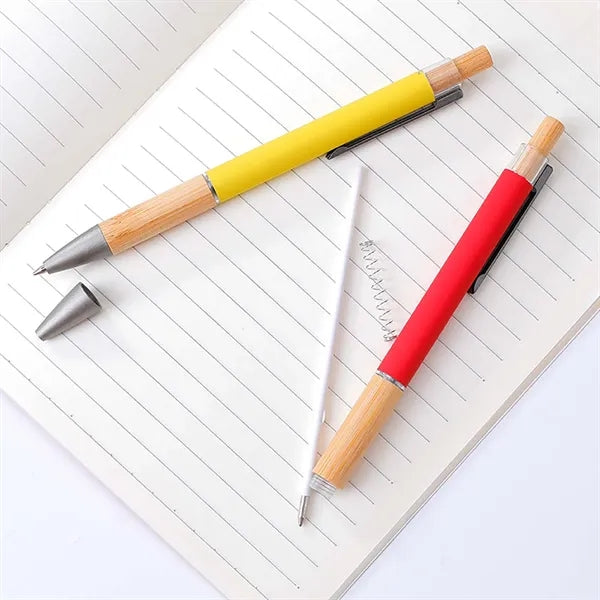 Natural Bamboo Wood With Black Ink Ballpoint Pens