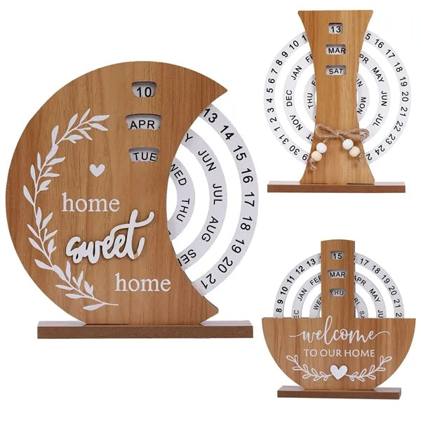 Wooden Manual Rotating Calendar for Home Office Decoration