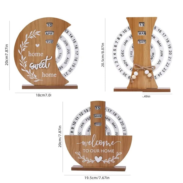 Wooden Manual Rotating Calendar for Home Office Decoration