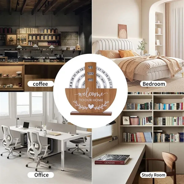 Wooden Manual Rotating Calendar for Home Office Decoration