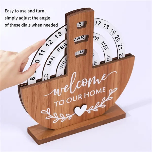 Wooden Manual Rotating Calendar for Home Office Decoration
