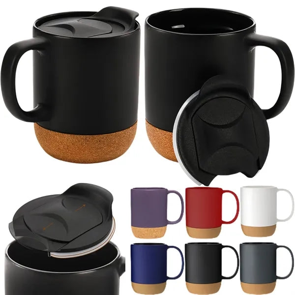 13.5oz Ceramic Coffee Mugs with Cork Bottom and Lid