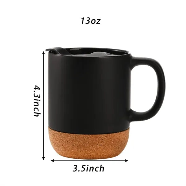 13.5oz Ceramic Coffee Mugs with Cork Bottom and Lid