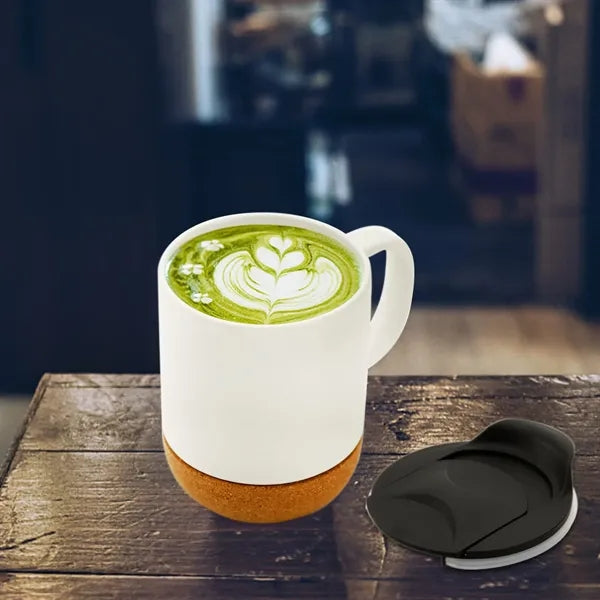 13.5oz Ceramic Coffee Mugs with Cork Bottom and Lid